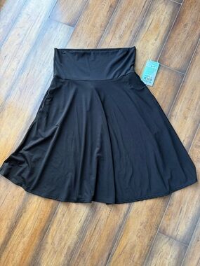 Women’s Honey & Lace Black Skirt with Fold-Over Waistband, Pockets, Small